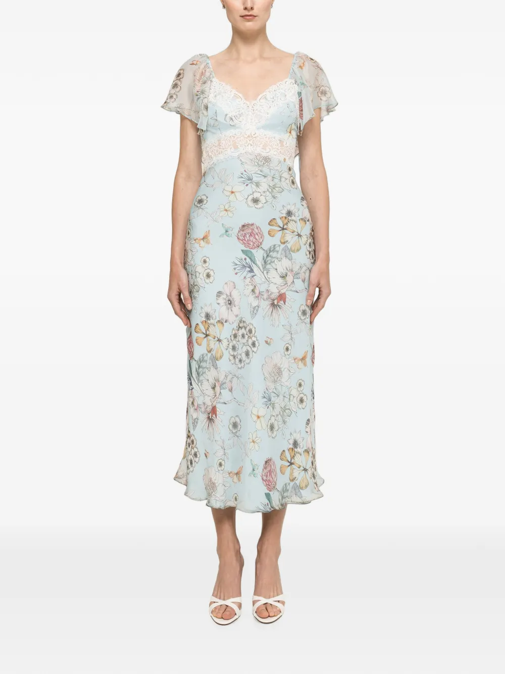 NISSA printed silk midi dress - Blu