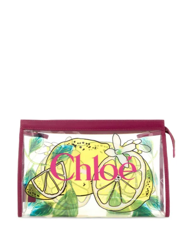 Chloé Soleil Zipped Pouch in Lemon-print Jelly in White