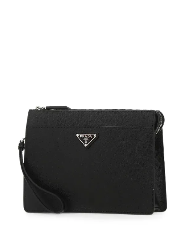 PRADA ウィッカー レザー クラッチバッグ Prada サフィアーノレザー クラッチバッグ | ブラック | FARFETCH JP