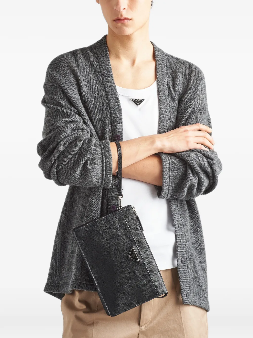 Prada Clutch van Saffiano leer Zwart