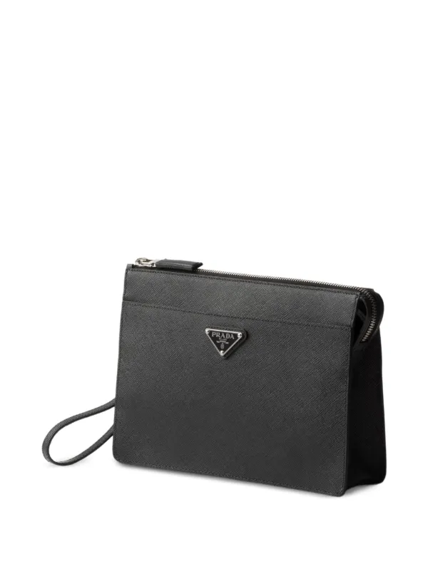 Prada サフィアーノレザー クラッチバッグ | ブラック | FARFETCH JP