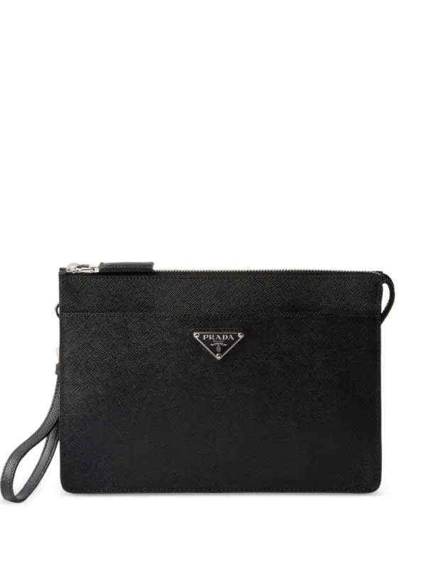 【希少✨】 PRADA プラダ　ブラック　クラッチバッグ　レザー　テスート　ロゴ Prada サフィアーノレザー クラッチバッグ | ブラック | FARFETCH JP