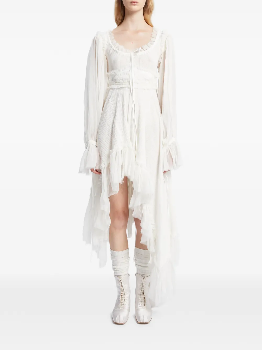 Ann Demeulemeester Giti ruffled asymmetric dress - Bianco