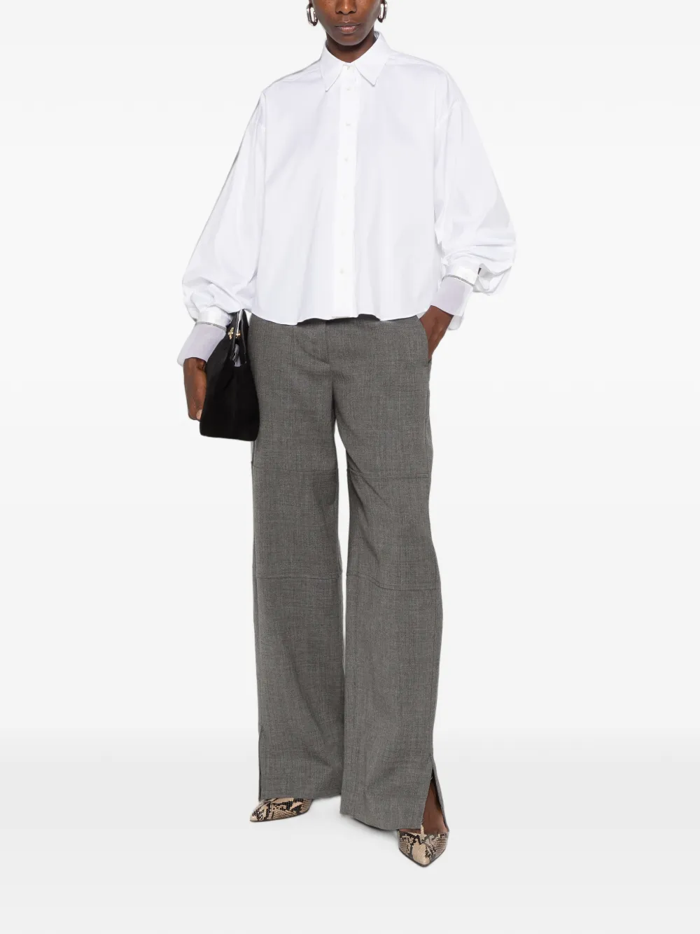 Brunello Cucinelli Blouse met organza manchetten Wit