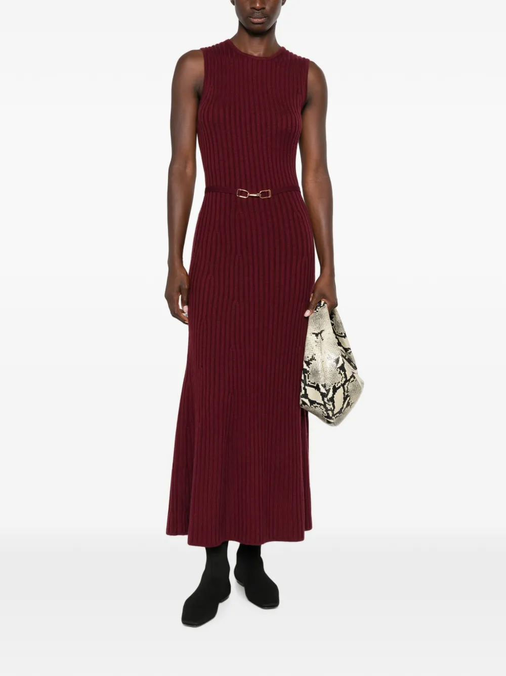 Gabriela Hearst Meier ribgebreide midi-jurk met riem Rood