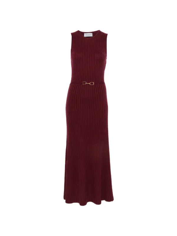 Gabriela Hearst Meier Belted Ribbed-knit Midi Dress in Red