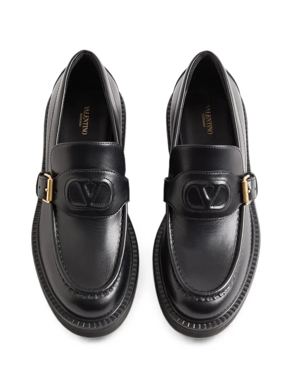 Valentino Garavani VLogo embossed calfskin moccasins 40mm Zwart