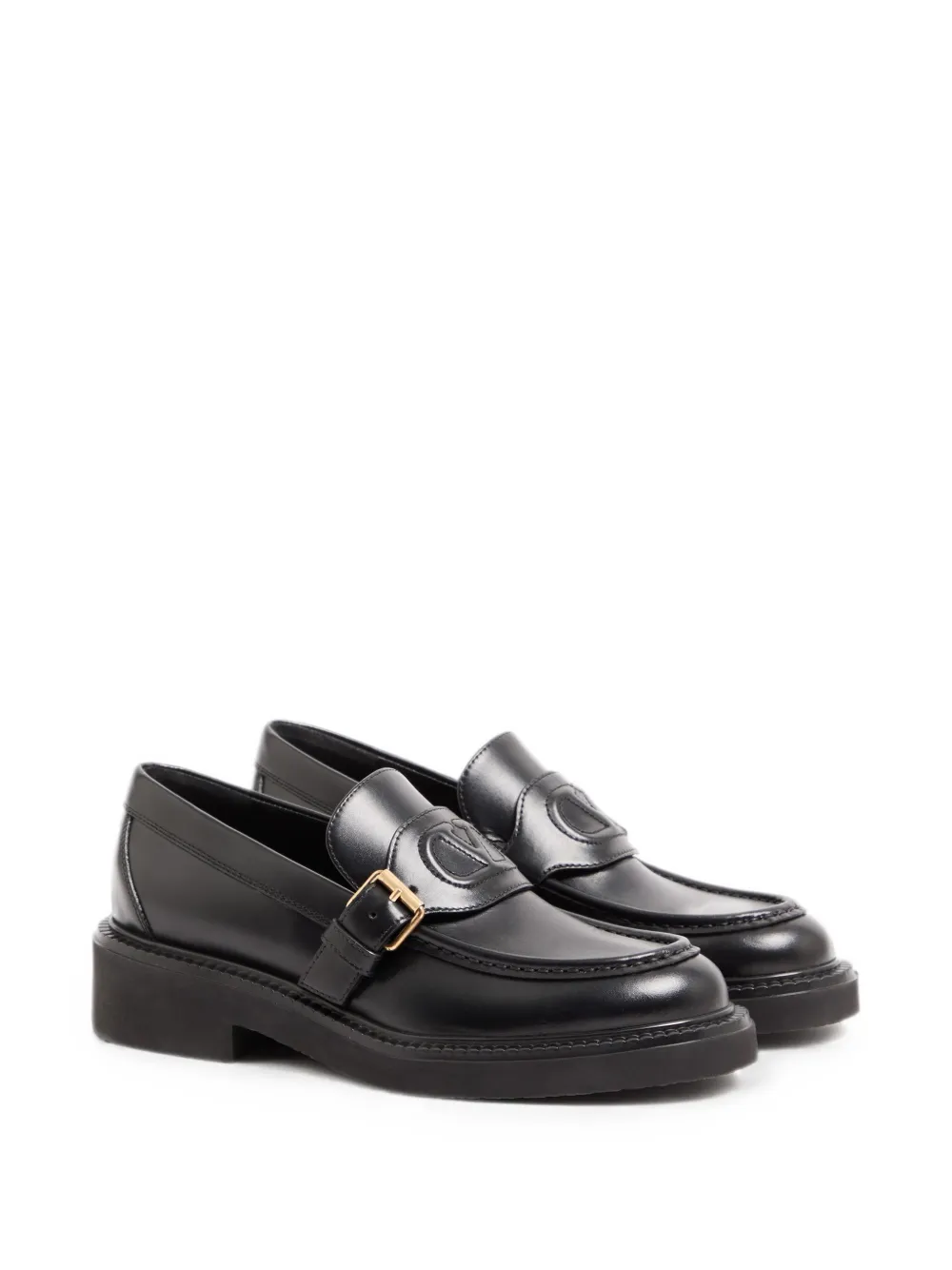 Valentino Garavani VLogo embossed calfskin moccasins 40mm Zwart