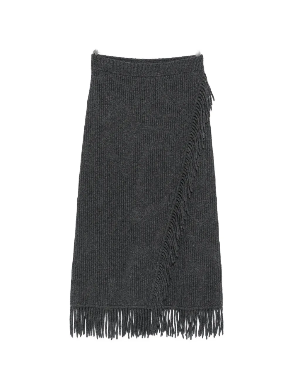 SIMKHAI Casey fringe-trim ribbed midi skirt - Grau