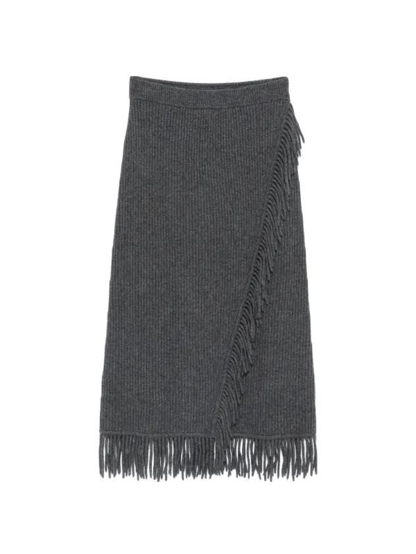 Simkhai Casey Fringe-trim Ribbed Midi Skirt in Grey