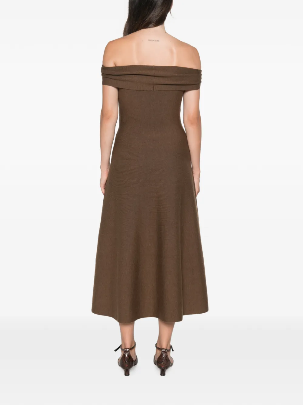 SIMKHAI Camilla off-shoulder midi-jurk Bruin