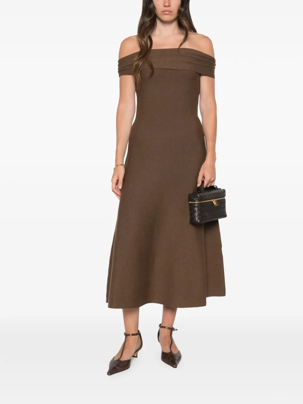SIMKHAI Camilla off-shoulder midi-jurk Bruin