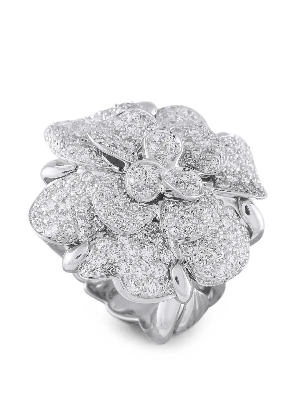 Pre-owned Chanel Camélia Diamond Ring In Silver