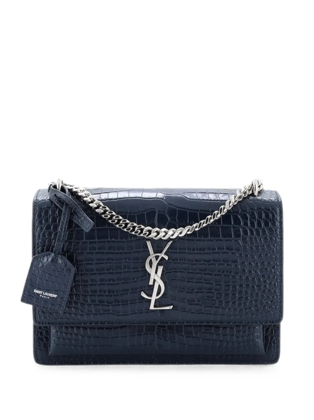 Saint Laurent Pre-Owned Borsa a tracolla Sunset media in pelle goffrata effetto coccodrillo - Blu