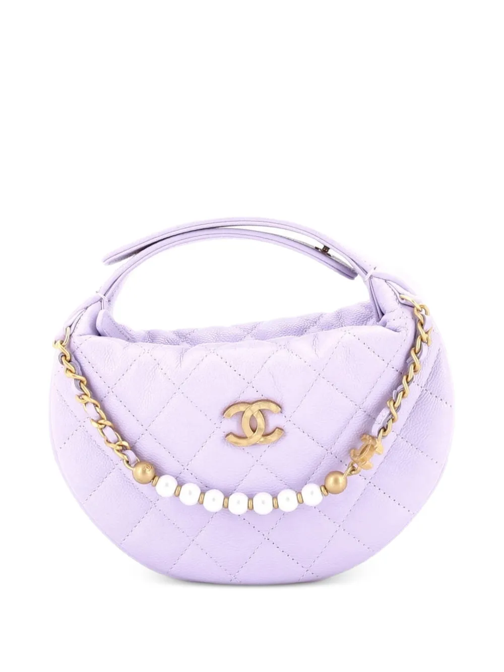 CHANEL Pre-Owned Single Pearl Chain Pouch Quilted Caviar hobo bag - Purple