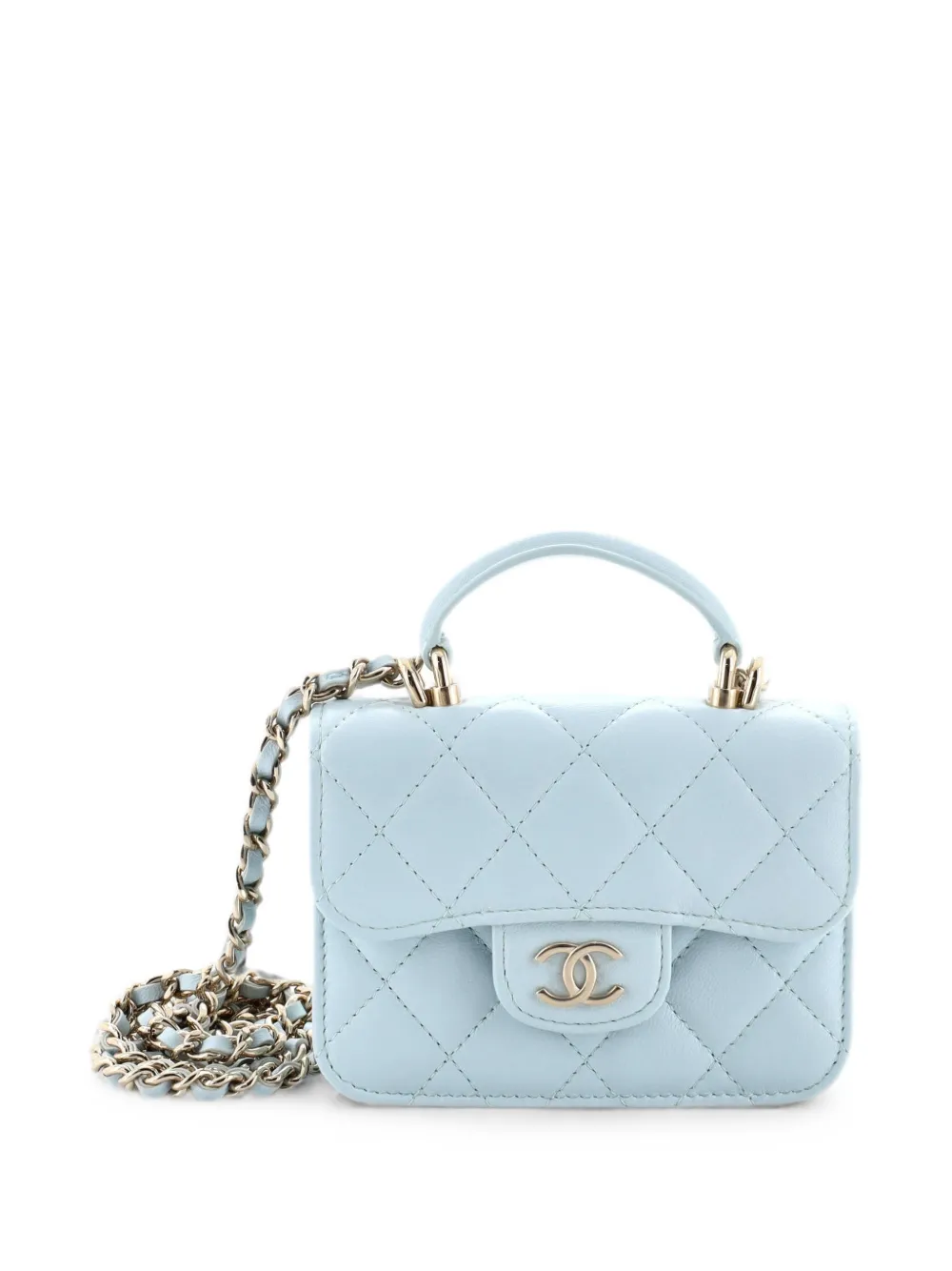 CHANEL Pre-Owned Top Handle Flap Coin Purse with Chain Quilted Lambskin crossbody bag - Blue