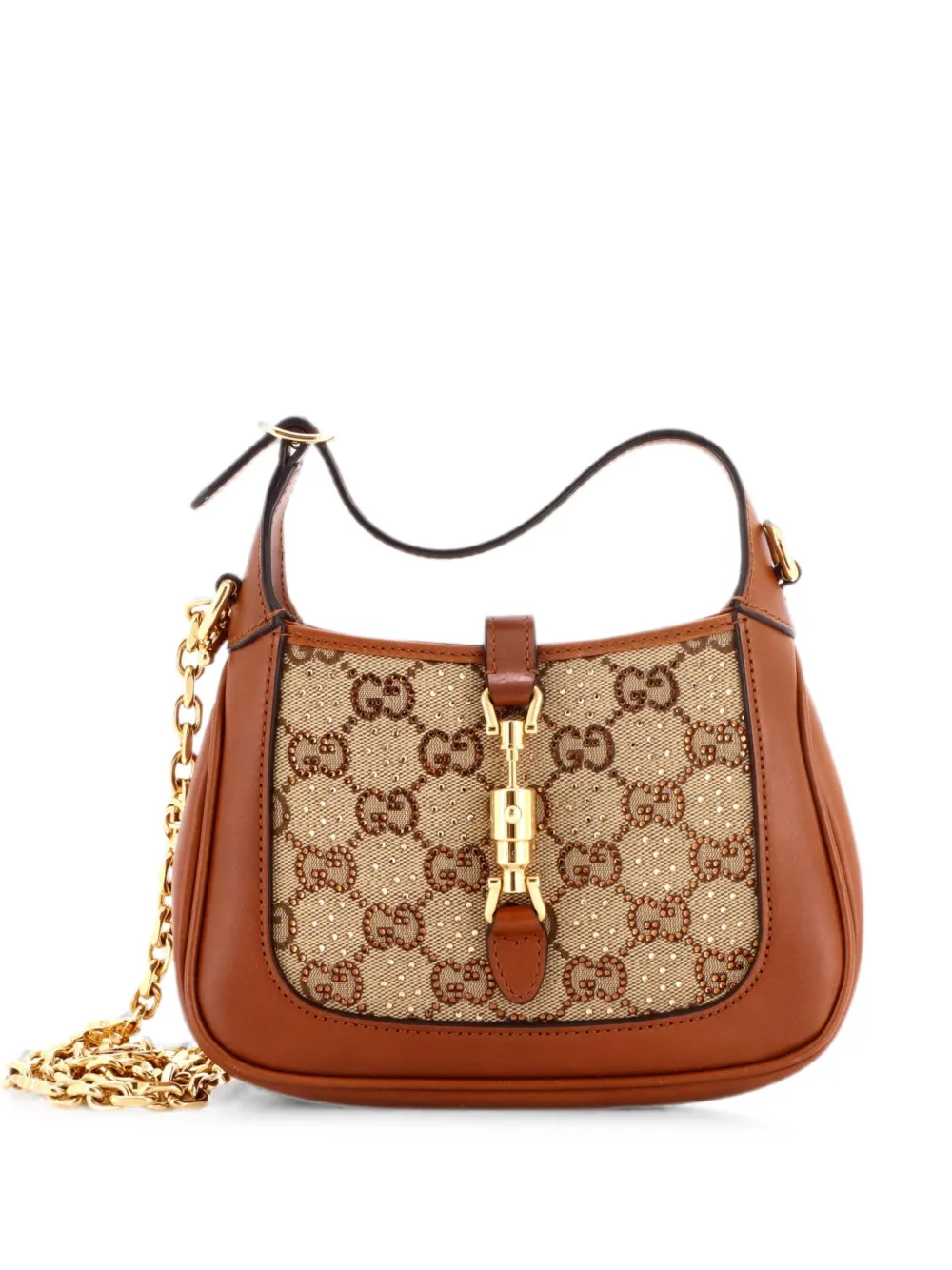 Gucci Pre-Owned Borsa passepartout Jackie 1961 mini in tela GG con cristalli e catena - Marrone