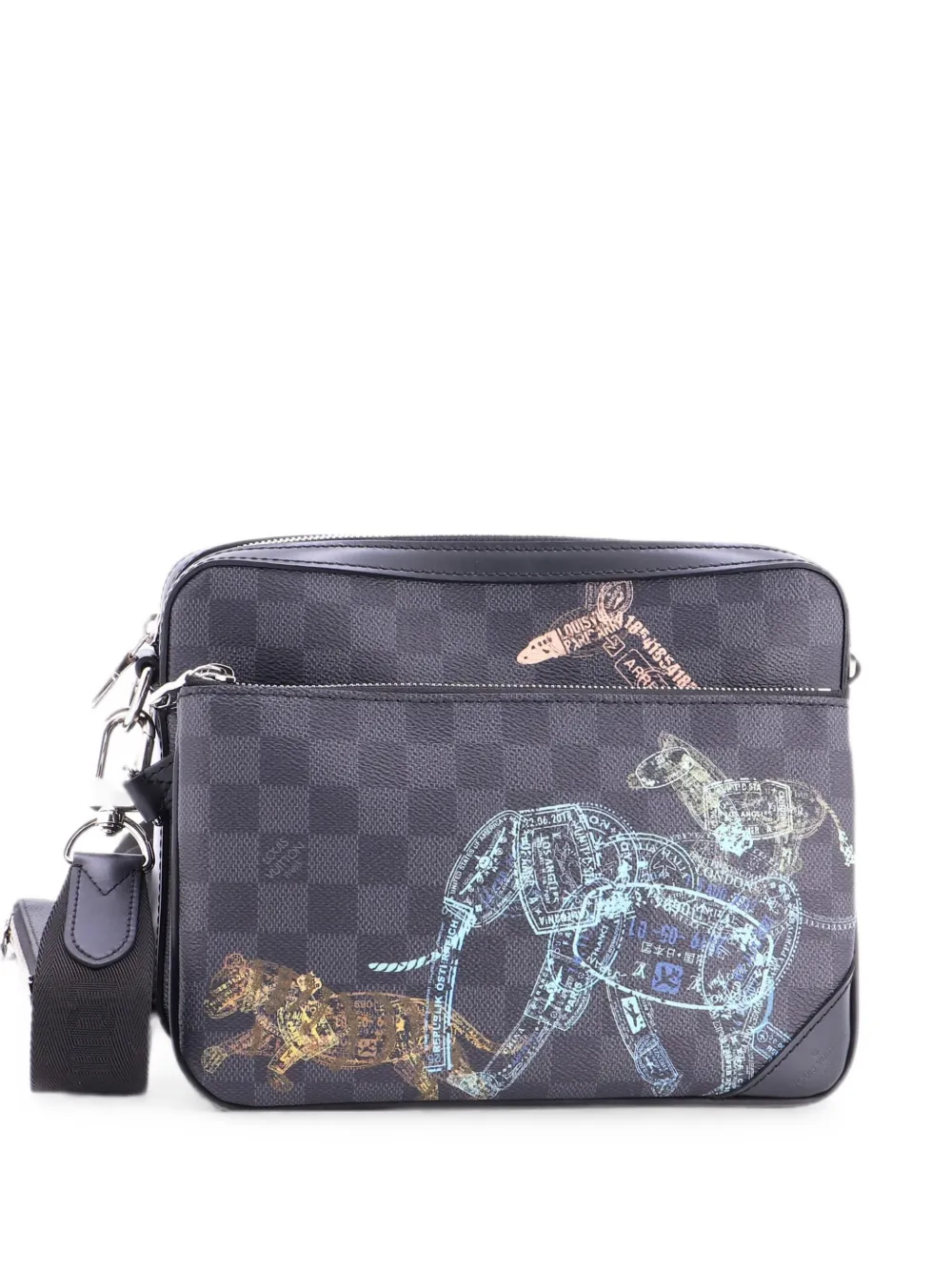 Louis Vuitton Pre-Owned Borsa a tracolla Trio Messenger Limited Edition Wild Animals in tela Damier Graphite - Nero