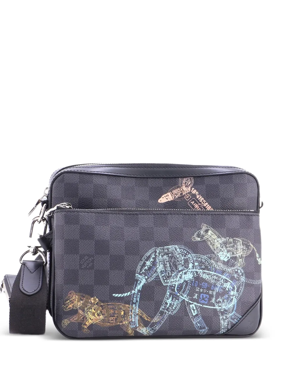 Louis Vuitton Pre-Owned Borsa a tracolla Trio Messenger Limited Edition Wild Animals in tela Damier Graphite - Nero