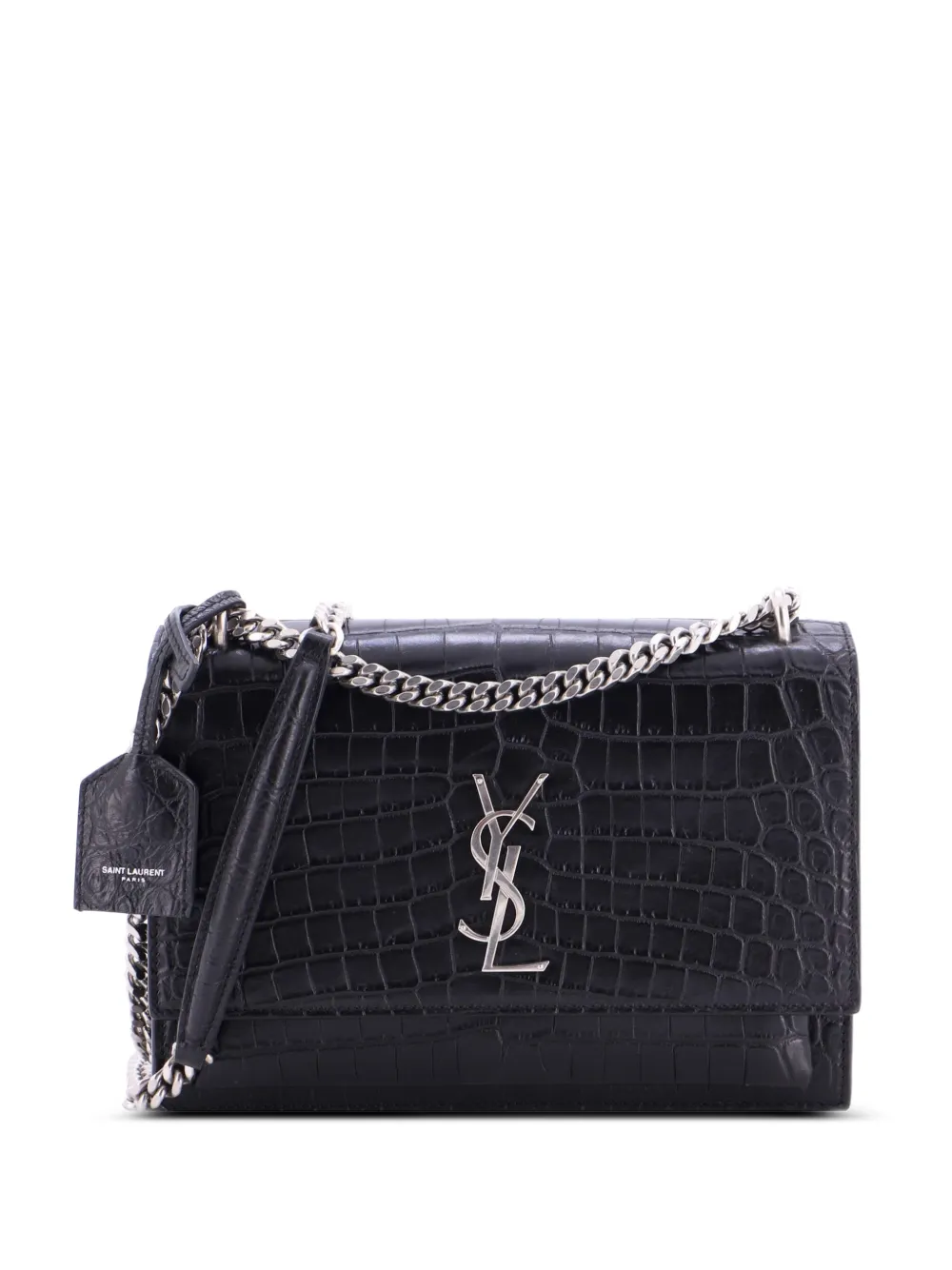 Saint Laurent Pre-Owned Borsa a tracolla Sunset media in pelle goffrata effetto coccodrillo - Nero