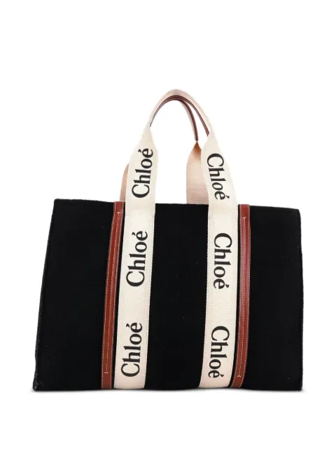 Chloé Pre-Owned Woody Recycled Felt with Leather and Canvas Large tote bag