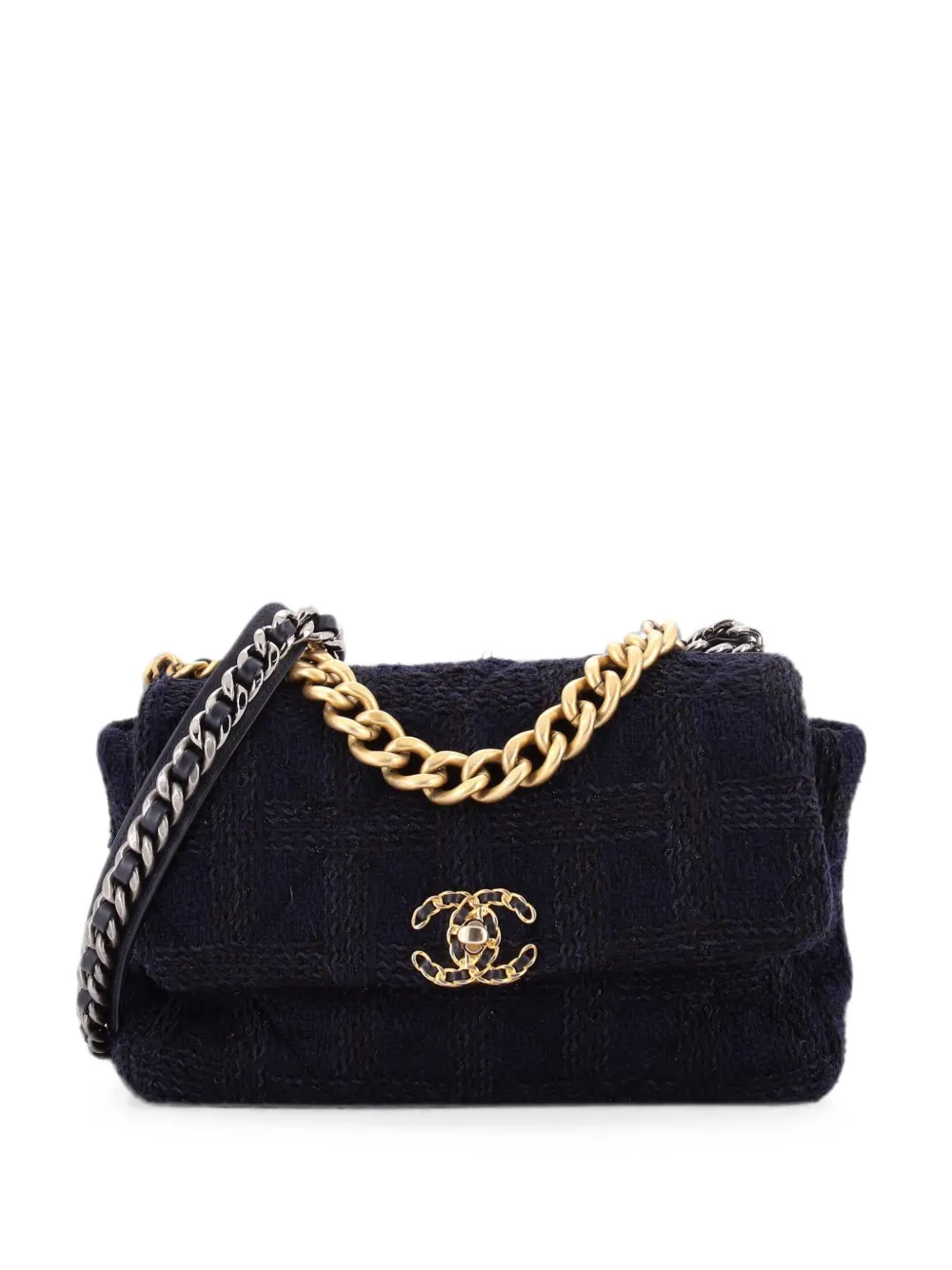 CHANEL Pre-Owned 19 Flap Bag Quilted Tweed Large crossbody bag - Blue