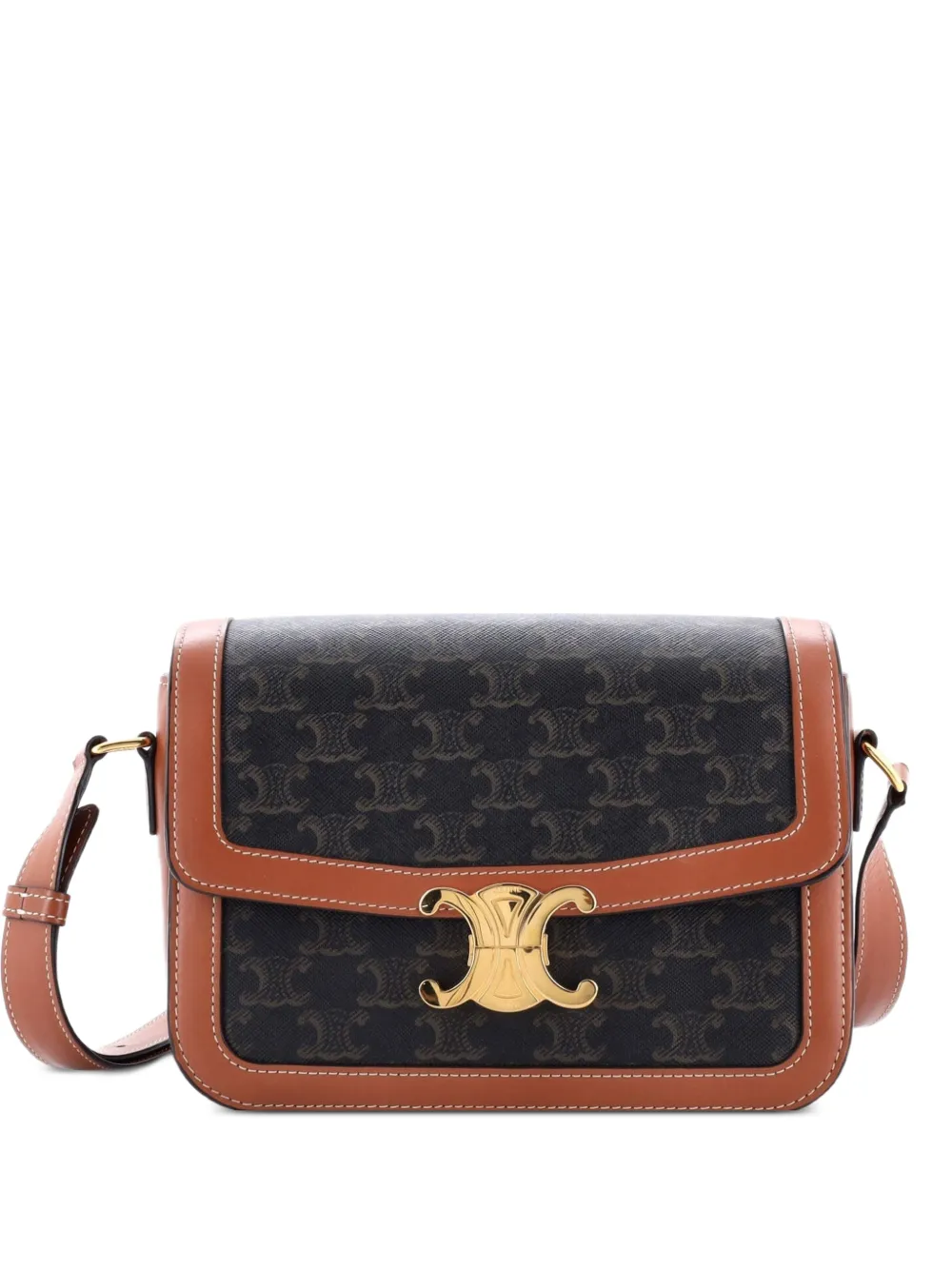 Celine Pre-Owned Borsa a spalla Triomphe media in tela cerata - Marrone