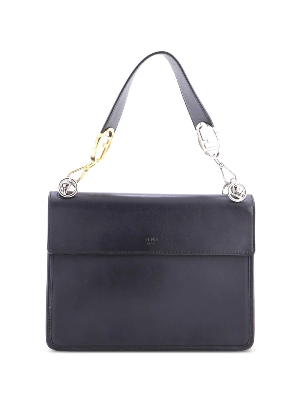 Fendi Pre-owned Kan I F Leather and Zucca Velvet Medium Shoulder Bag in Black, view 2