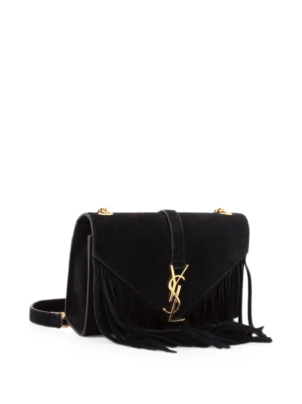  Saint Laurent Pre-owned Borsa A Tracolla Classic Monogram Piccola In Pelle Scamosciata Con Frange - Nero 