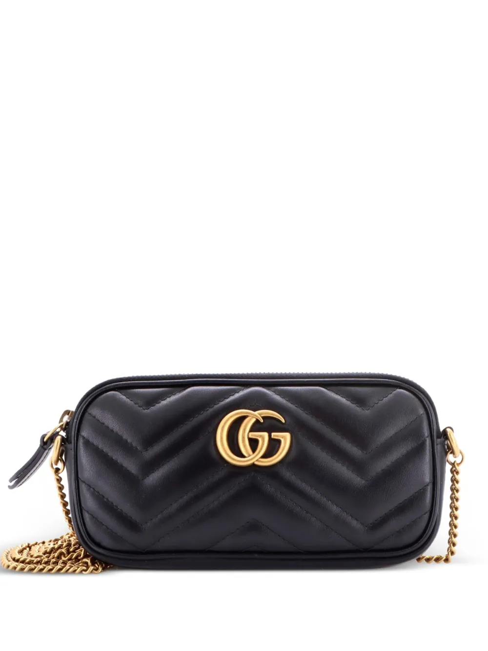 Gucci Pre-Owned Mini GG Marmont Matelasse Umhängetasche mit Kette - Schwarz