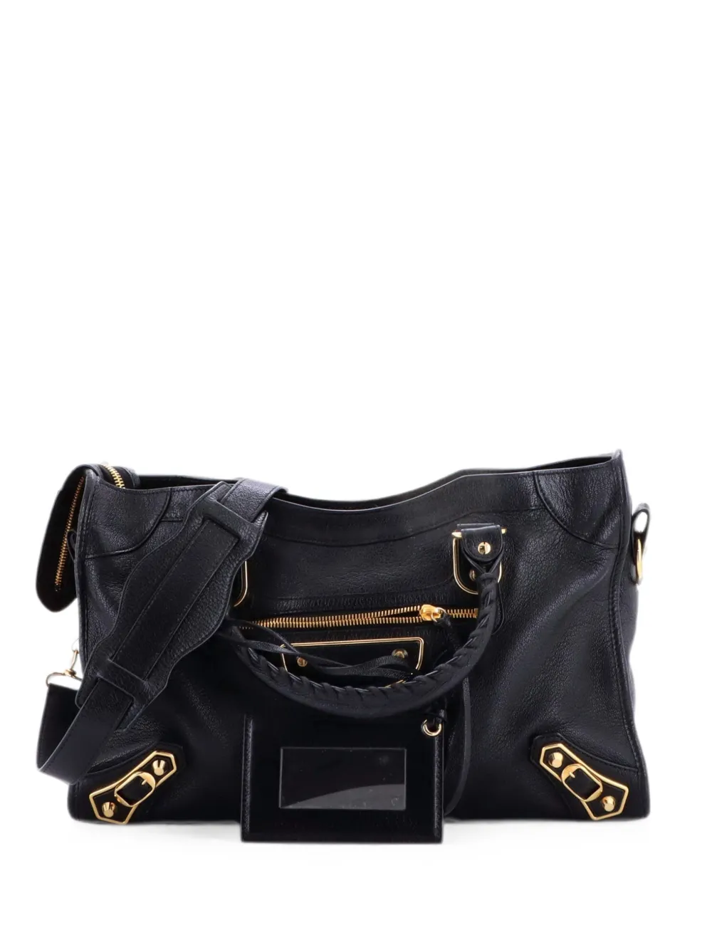 Balenciaga Pre-Owned Borsa a tracolla City Classic Metallic Edge media in pelle - Nero