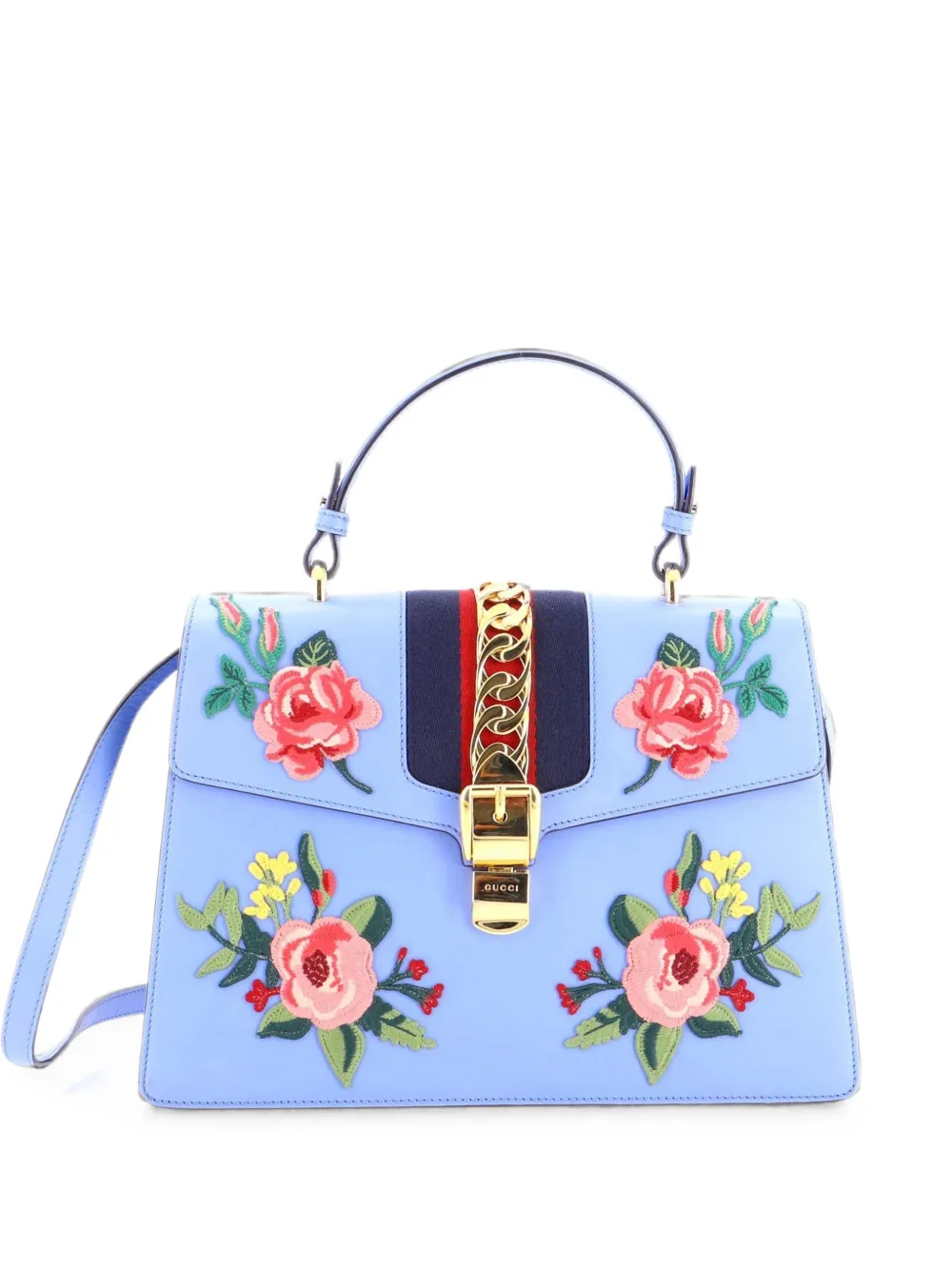 Gucci Pre-Owned Borsa a tracolla Sylvie media in pelle con ricamo e manico - Blu