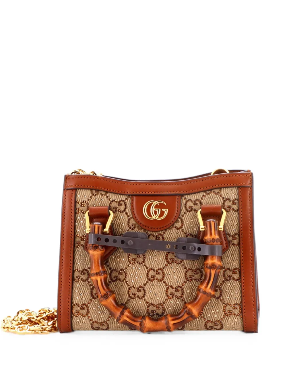 Gucci Pre-Owned Borsa tote Diana NM mini in tela GG con cristalli e manico in bambù - Marrone