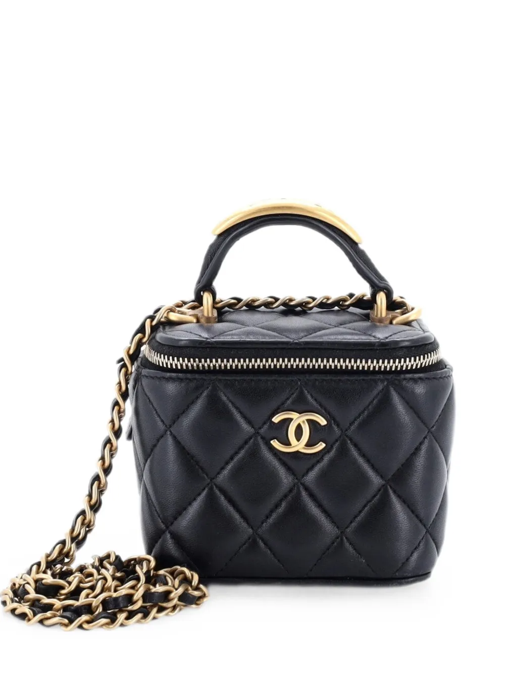 CHANEL Pre-Owned Borsa a tracolla CC Bubble mini in pelle di agnello trapuntata con manico e catena - Nero