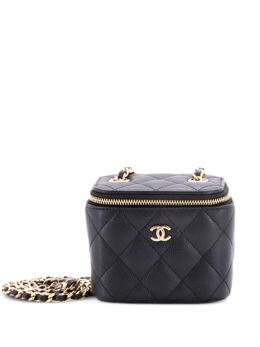 CHANEL Pre-Owned Trousse make up mini in pelle Caviar trapuntata con catena - Nero