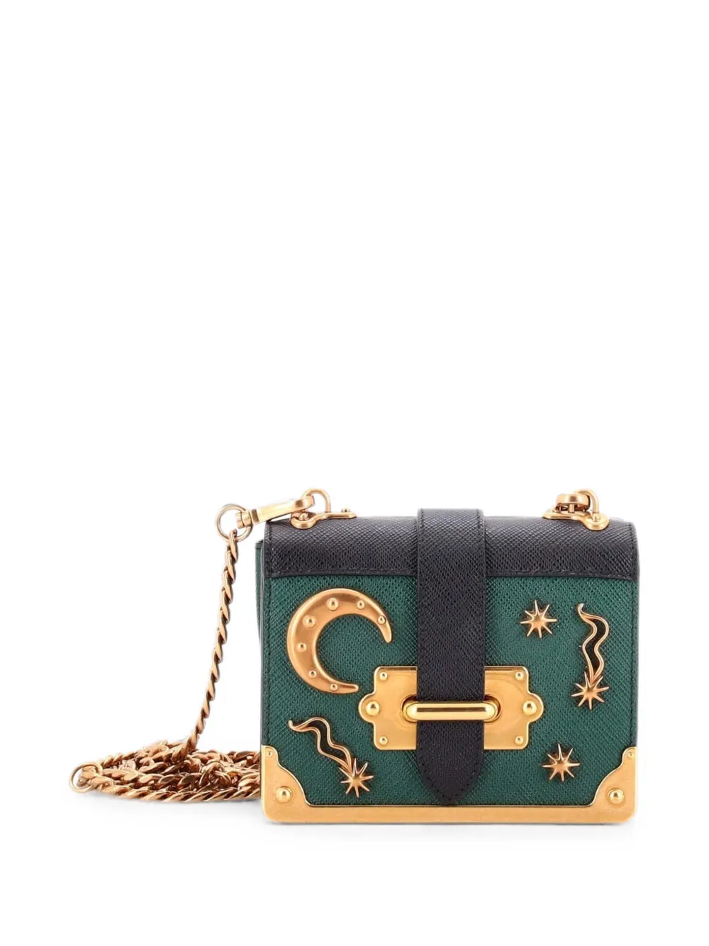Prada Pre-Owned Borsa a tracolla Cahier micro in pelle con decorazione - Nero