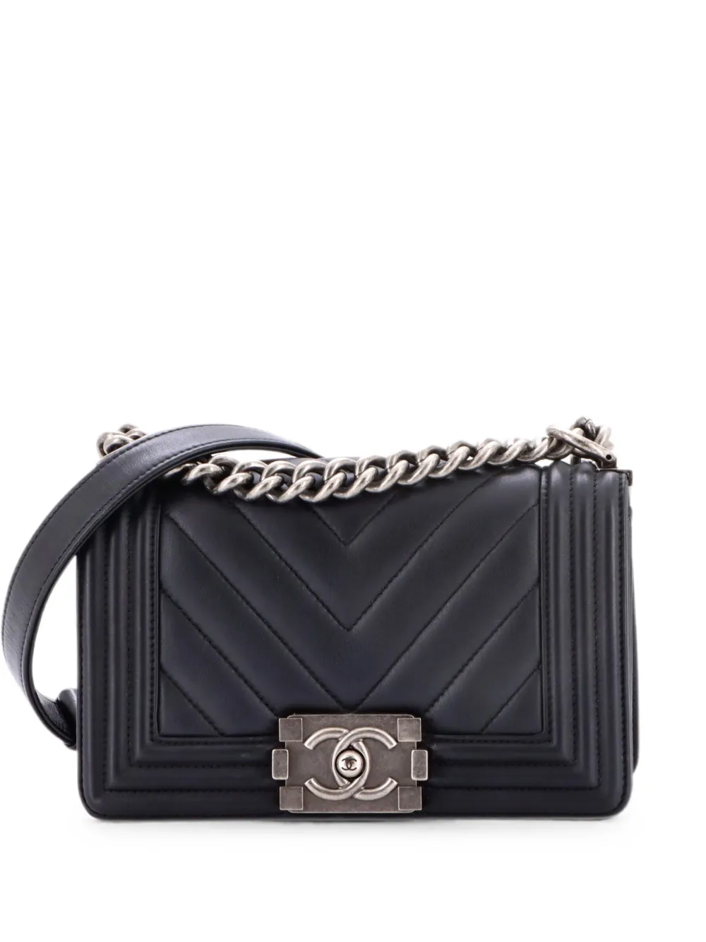 CHANEL Pre-Owned Borsa a tracolla Boy Flap Bag piccola in pelle di vitello con motivo Chevron - Nero
