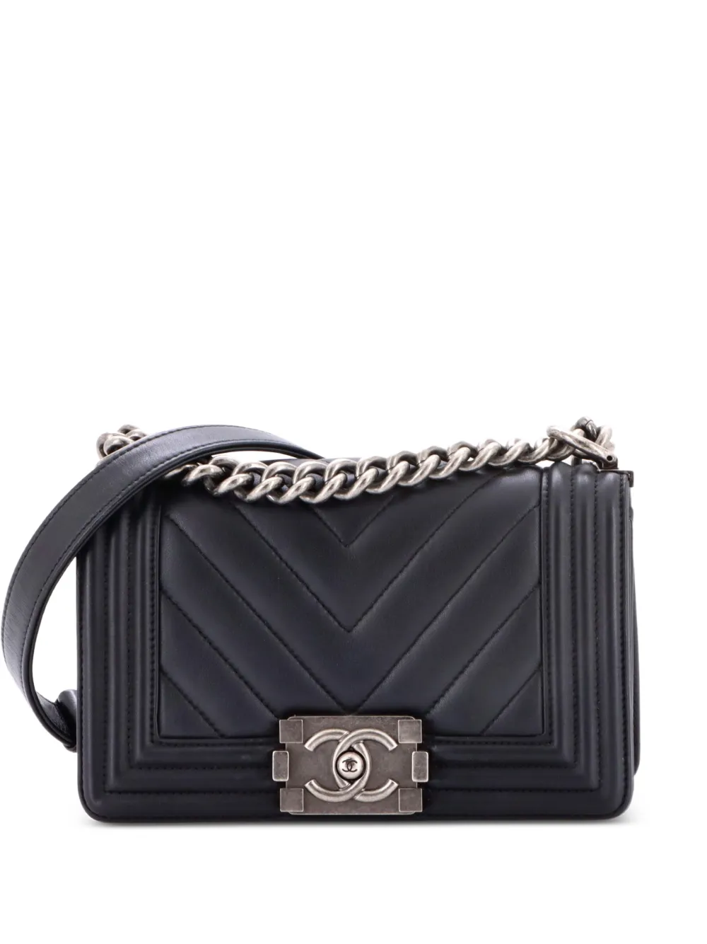 CHANEL Pre-Owned Borsa a tracolla Boy Flap Bag piccola in pelle di vitello con motivo Chevron - Nero
