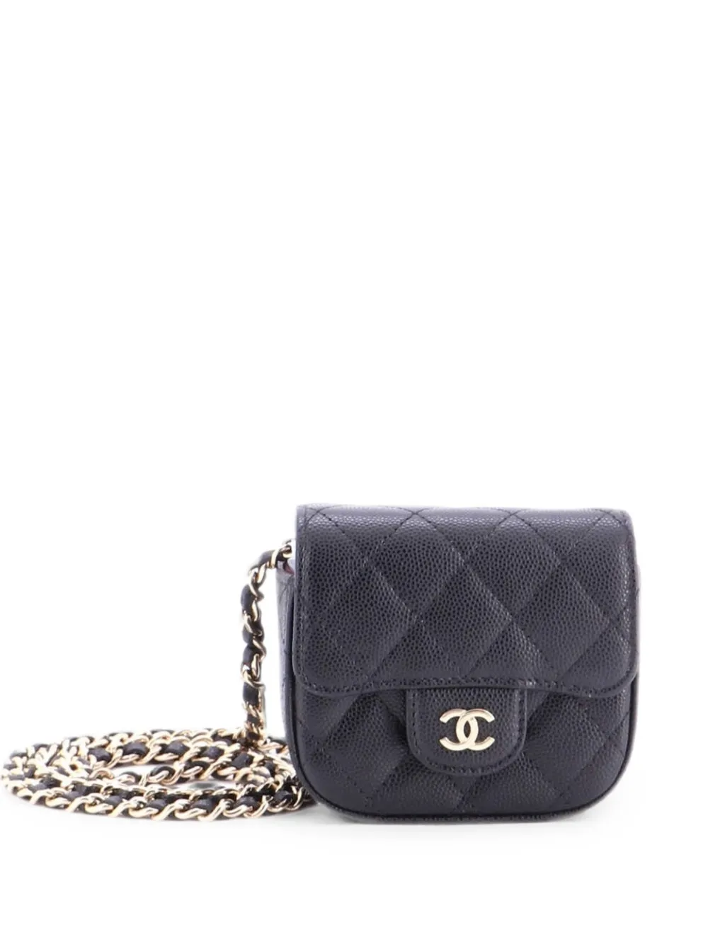 CHANEL Pre-Owned Clutch Classic Square Flap piccola in pelle Caviar trapuntata con catena - Nero