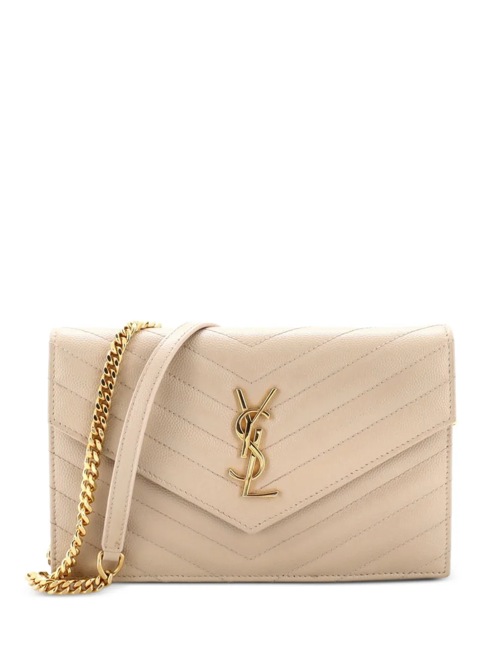 Saint Laurent Pre-Owned Classic Monogram Wallet on Chain Matelasse Chevron Leather Small crossbody bag - Neutrals
