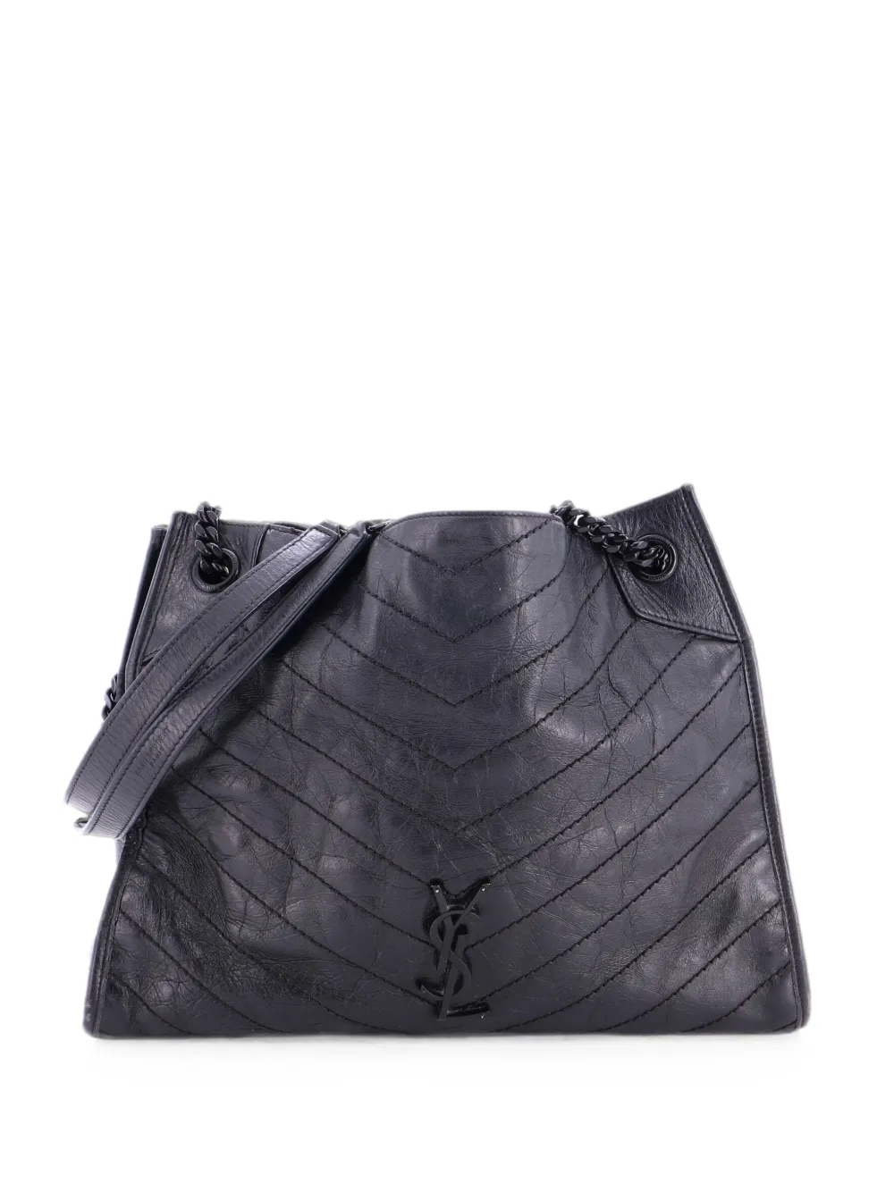 Saint Laurent Pre-Owned Borsa tote Niki Shopping media in pelle matelassé con motivo Chevron - Nero