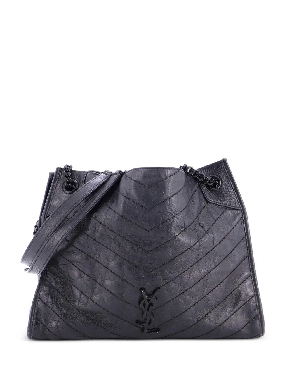 Saint Laurent Pre-Owned Borsa tote Niki Shopping media in pelle matelassé con motivo Chevron - Nero
