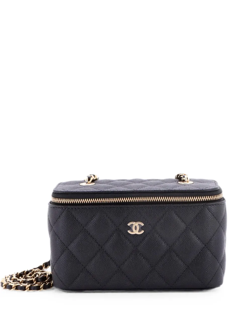CHANEL Pre-Owned Borsa a tracolla Classic Vanity Case in pelle Caviar trapuntata con catena - Nero