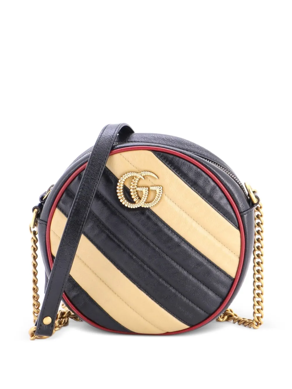Gucci Pre-Owned Borsa a tracolla GG Marmont tonda mini in pelle trapuntata con motivo diagonale - Nero