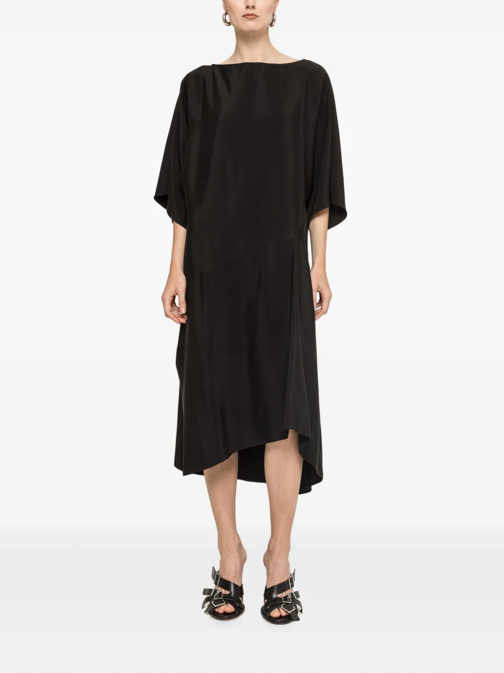 NISSA viscose and silk midi dress - Black