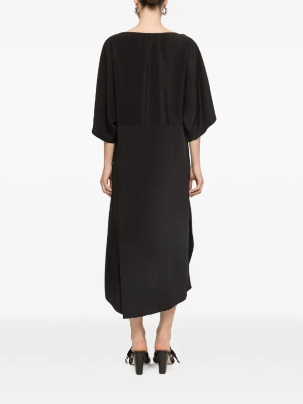 black viscose midi dress Karen Millen Viscose Blend Cut Out Trim Detail Knit Midi Dress in Black