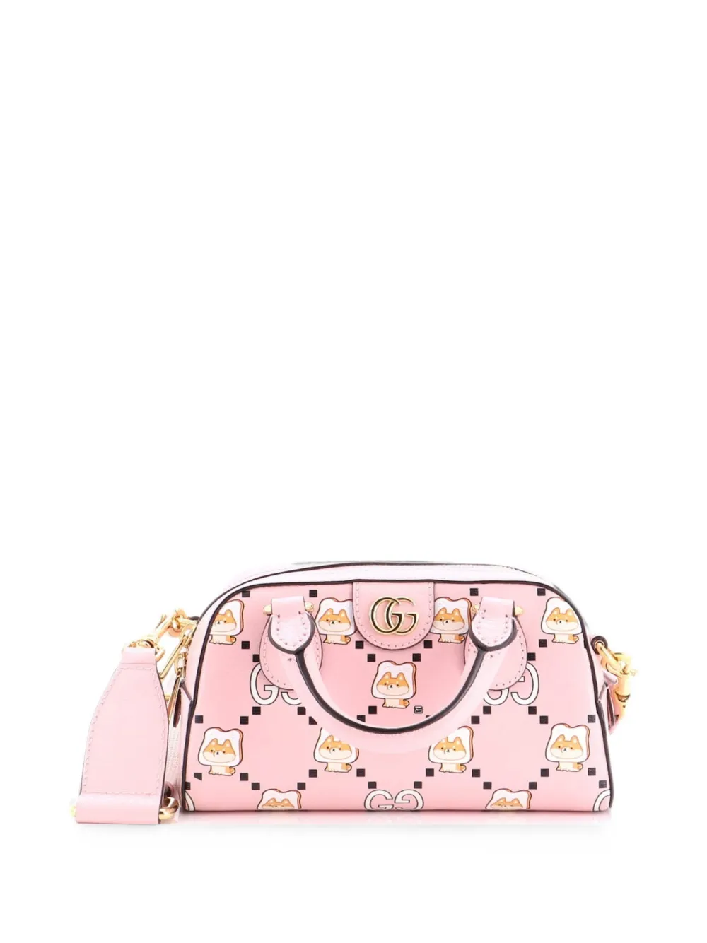  Gucci Pre-owned Ophidia Convertible Boston Top Handle Bag Kawaii Printed Leather Mini Handbag - Rose 