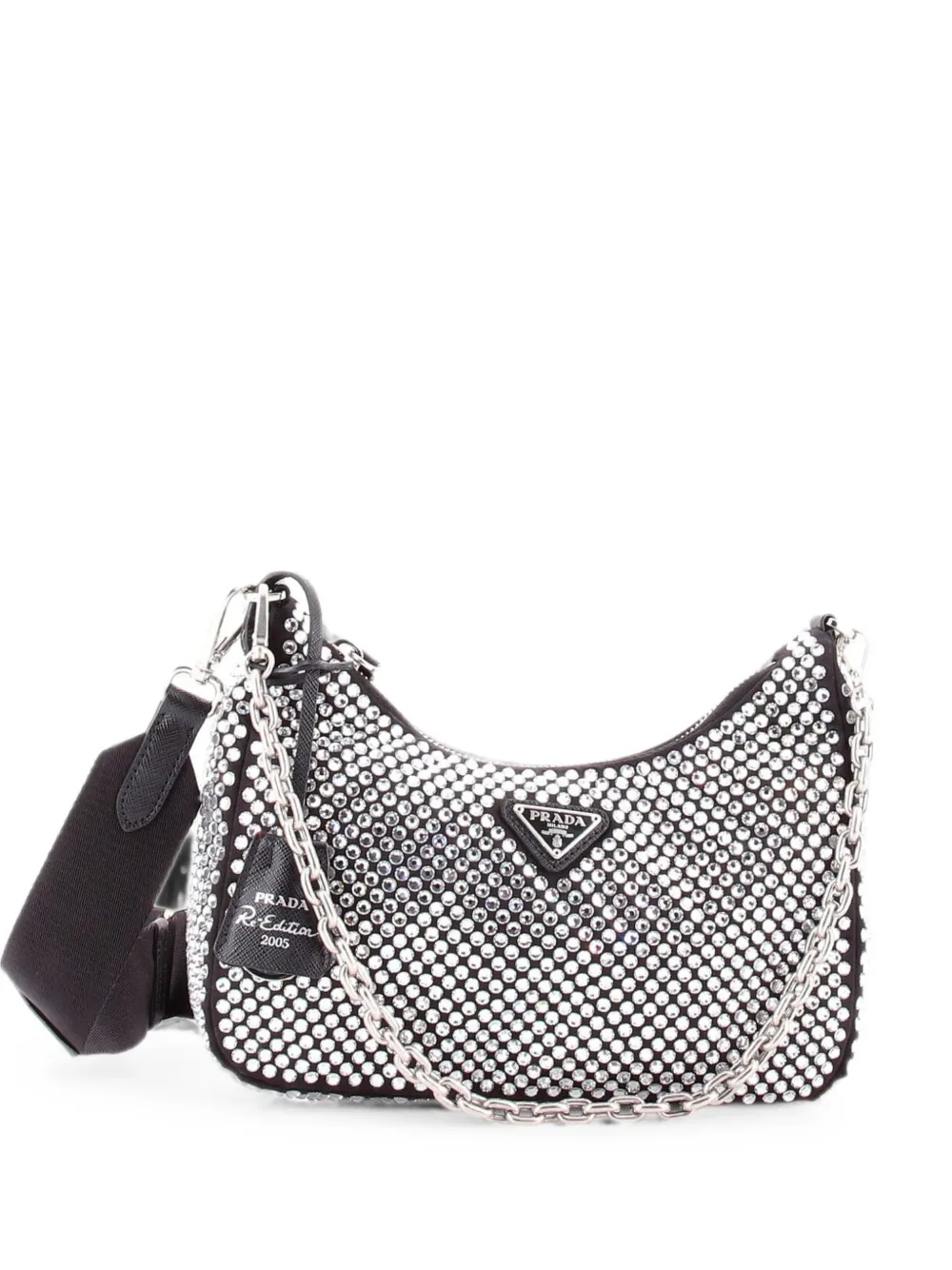 Prada Pre-Owned Borsa a tracolla Re-Edition 2005 piccola in raso con cristalli - Nero