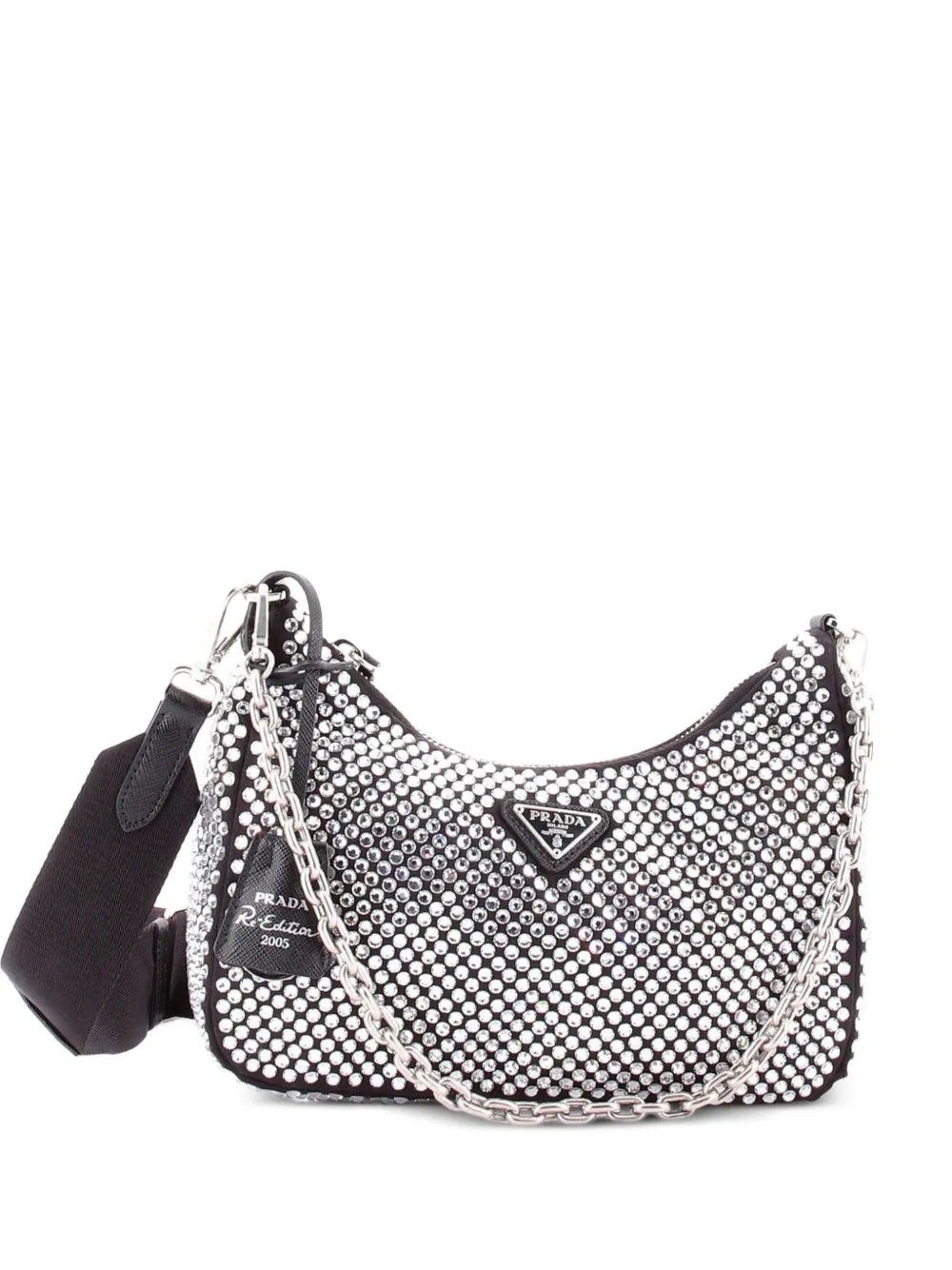 Prada Pre-Owned Borsa a tracolla Re-Edition 2005 piccola in raso con cristalli - Nero