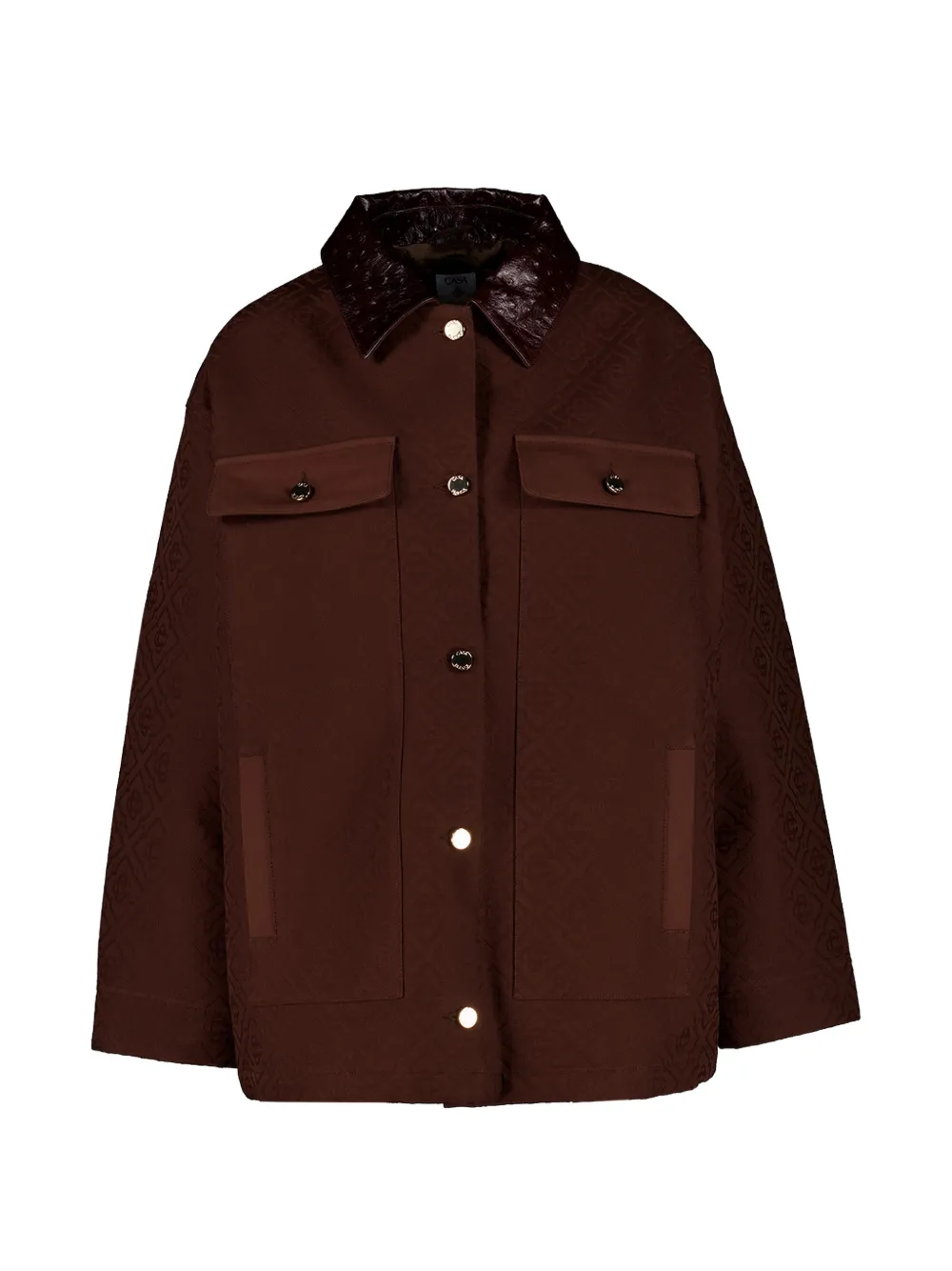 Casablanca logo-jacquard leather-collar jacket - Brown